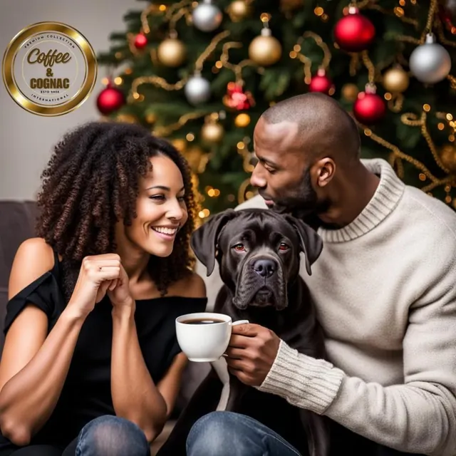 Couple with coffee and their Cane Corso, Coffee and Cognac design